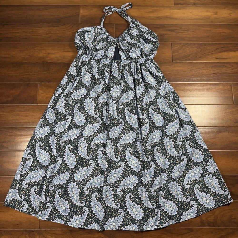 J. Crew Collection Size 20 Blue Ratti Pacific Paisley Halter‎ Cutout Dress BG523